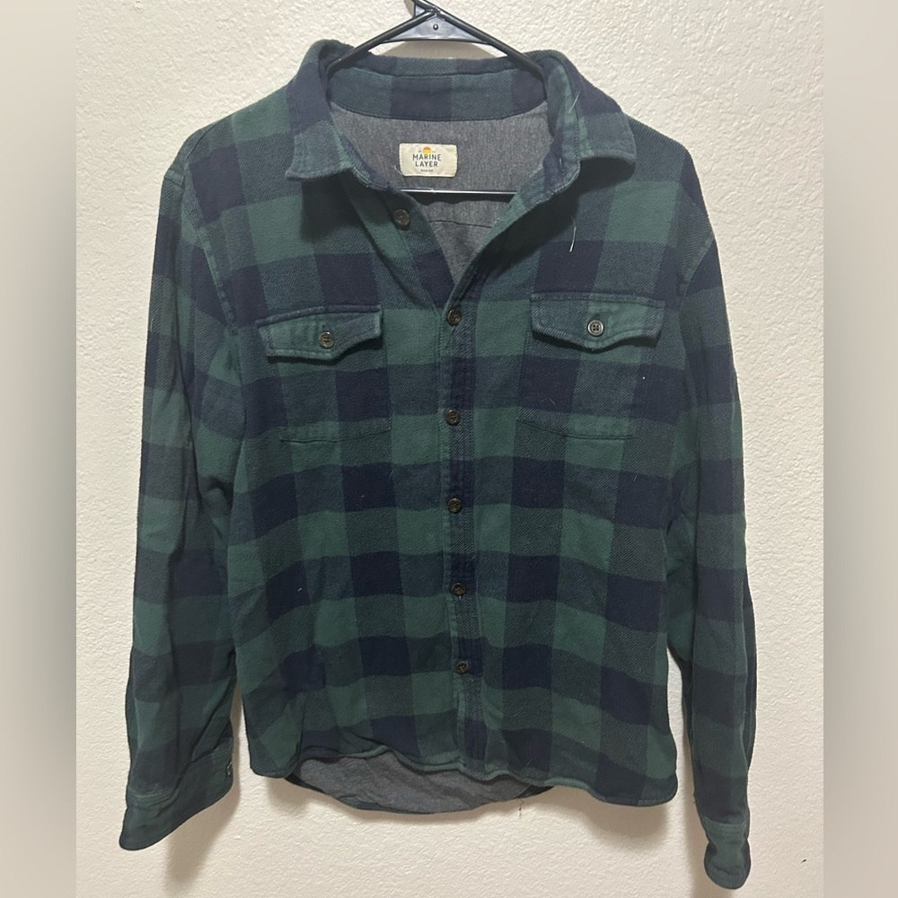 Marine Layer Heavy Flannel Blue and Green Overshirt Size Medium